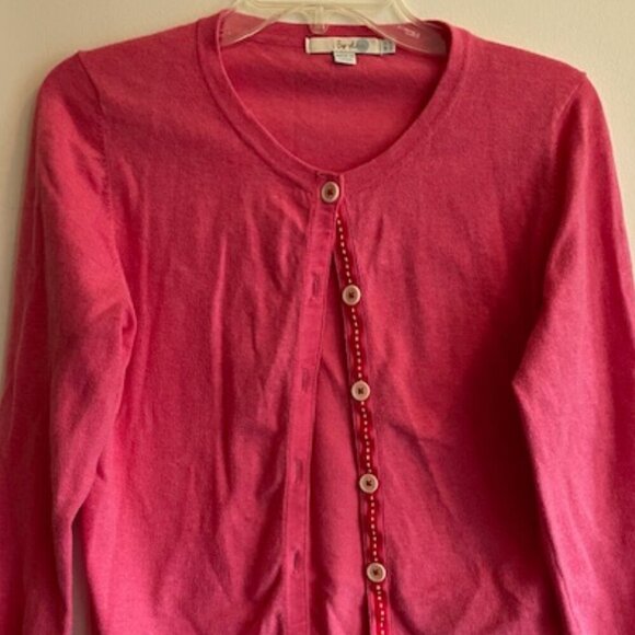 BODEN Pink Red Grosgrain Placket Button Cotton Long Sleeve Cardigan Swea… - Picture 7 of 15